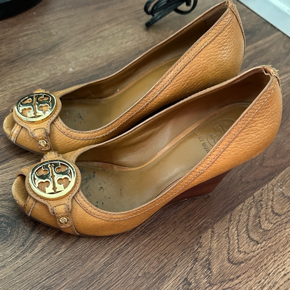 Tory Burch Brown Leather Wedge Heels